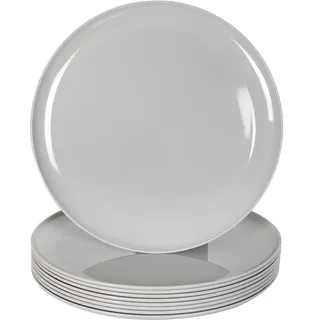 Youngever 9 Stück 25CM Große Kunststoff Teller, Mehrweg Plastik Teller Set, Party Geschirr, Mikrowellengeeignet, Spülmaschinenfest (Grey Color)