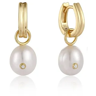 ANIA HAIE Damen Creolen Pearl Power Ohrringe aus 925 Sterling Silber 14k vergoldet, besetzt mit einem Zirkonia und Einer Süßwasserperle, Größe: 12,5x11,5 mm, inkl. Geschenkverpackung