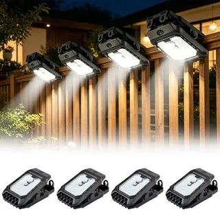 KUWUNG 4 Stück Solarlampen für Außen mit Bewegungsmelder, Wasserdichte Klemmbare Dachrinnen Solarleuchten mit 3 Modi 37 LEDs, Solar Aussenleuchte für Zaun Garten Garage Hof Terrasse Camping