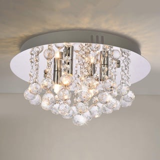 A1A9 Modern Flush Mount Kristallleuchter, K9 Crystal Droplet Runde Chrom Deckenleuchten, Elegante LED Pendelleuchte Leuchte für Wohnzimmer, Esszimmer, Schlafzimmer, Lounge D35cm (4 Lichter)