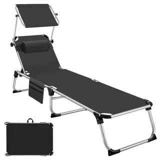 Tectake Sonnenliege 218 x 60 x 34 cm Schwarz