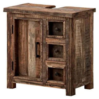 Waschbeckenunterschrank Sumatra | Badschrank 60x62x35 cm aus recyceltem Altholz für Gäste-WC und Bad | Badezimmer im rustikalen Landhaus-Stil