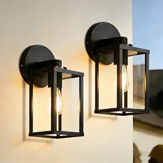EBION 2 Stück Wandleuchte aussen E27, Wandlampe aus Aluminium + Glas, Modern Terrassenbeleuchtung, Außen Wandleuchte, IP44 Wasserdicht, Schwarz (ohne Leuchtmittel)