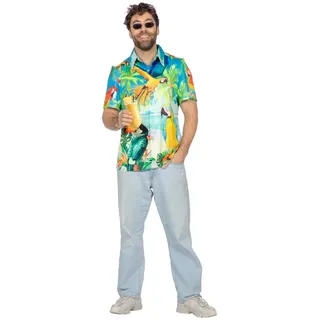 WILBERS & WILBERS 5784 - Hawaii Hemd mit Papagei Motiv, kurzarm, Shirt, Oberteil, Festival Outfit, Strandhemd, Partyhemd Sommer