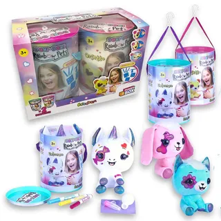 #sbabam Funny Box Doki Rainbow Pets Maxi, Stofftiere mit Schablone und Filzstiften waschbar für Kinder, 2 Stück - Plüsch Katze, Einhorn, Kaninchen und andere für Mädchen und Kind Geschenk