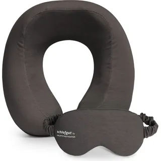 Reise-Set Reisekissen Memory Foam + Schlafmaske licht-blockierend Nackenkissen Flugzeug Bezug abnehmbar waschbar, Nackenhörnchen Augenmaske Reisezubehör - Grau