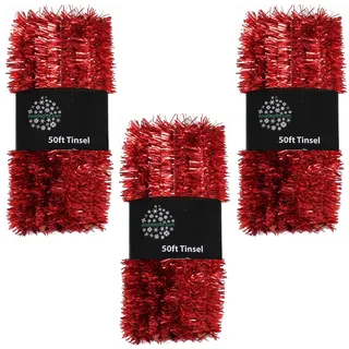 Weihnachtsbaum 3 Packungen 50ft x 3cm (150ft) Lametta Großartig Wert - Rot