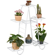 Relaxdays Metall, Vintage, HxBxT: 83 x 75 x 24 cm, Pflanzenregal innen, Blumentreppe mit 7 Ablagen, weiß