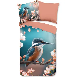Duvet cover Good Morning 135x200 + 1* 80x80 cm - kingfisher with flowers - Bunt