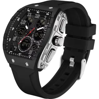 findtime Rechteckige Digitaluhr Herren Design, Weiß Schwarz Orange Rot, Herrenuhr Digital Armbanduhr Herren, Militär Uhr Tactical Military Watch, 5ATM