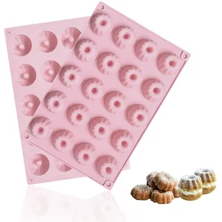 Qobobo 2 Stück Silikon Backform Mini Gugelhupfform Gugelhupf Backform Kuchenform Klein mit Antihaftbeschichtung Savarin Form 29X19.5X2.2cm