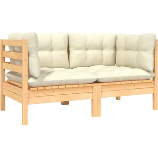 The Living Store Gartensofa 2-Sitzer mit Kissen in Creme Massivholz Kiefer - Creme