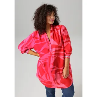 Longbluse ANISTON PLUS, Damen, Gr. 44, pink (pink, rose), Web, Obermaterial: 100% Viskose (LENZINGTM ECOVEROTM), bedruckt, gemustert, lässig geschnitten, V-Ausschnitt, 1-Knopf-Manschette, Blusen Longbluse, mit farbenfrohem, großflächigem Druck, Topseller