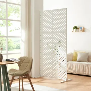 casa.pro Paravent Kekan Indoor Trennwand Raumteiler für Wohnzimmer Büro Metall 200 x 100 x 50 cm Raumtrenner freistehend Weiß