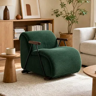 LVHOM Relaxsessel mit Lattenrost, ergonomischer Fernsehsessel, gepolsterter Loungesessel mit Armlehnen, XXL Lesesessel, Cord Grün - Grün