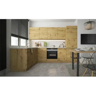 Feldmann-Wohnen Winkelküche Arezzo eiche artisan 275 / 200 / 207cm 10-teilig , Braun , Holzwerkstoff , L-Form,Rechteckig , 275x207x200 cm , Küchen, Küchenzeilen & Küchenblöcke, Eckküchen, Eckküchen ohne Geräte