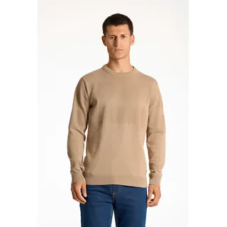 Strickpullover LINDBERGH, Herren, Gr. L, beige (sand), Strick, Obermaterial: 100% Baumwolle, unifarben, normal hüftbedeckend, Rundhals, Flachstrickbündchen, Pullover Strickpullover, mit Struktur