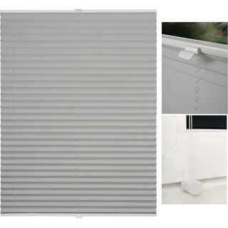 Klemmfix-Plissee ohne Bohren als Faltrollo und Jalousie für Fenster und Türen, blickdichter und lichtdurchlässiger Sicht- und Sonnenschutz, Silber, 60x130 cm - Blau