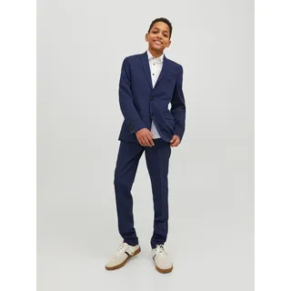 Anzug JACK & JONES JUNIOR "JPRSOLAR elastisch und pflegeleicht für besondere Anlässe", Jungen, Gr. 176, N-Gr, blau (medieval blau), Web, Obermaterial: 78% Polyester, 17% Viskose, 5% Elasthan, unifarben, slim fit, Anzüge Anzug, unifarben, modisch, slim fit, Web, Reverskragen