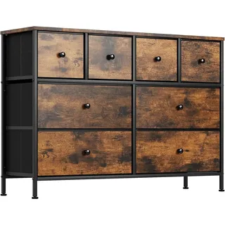 Aufbewahrungskommode - Schubladenkommode mit 12 Schubladen - Stoffboxen - Holzgestell - Metallgriffe - Freistehend - 104x29x70 cm - Silber - Silber