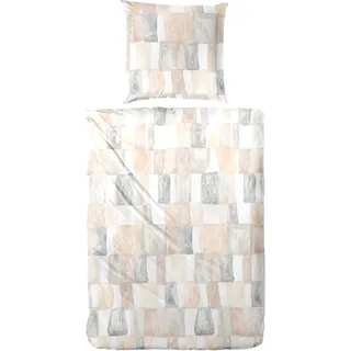 Primera Perkal-Bettwäsche Watercolor Check Karo Beige 155 x 220 cm + 80 x 80 cm