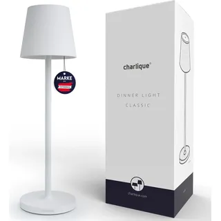 charlique® LED Akku Tischlampe (weiß) - Dinner Light 38 cm - dimmbare Tischleuchte mit USB, für innen und außen, warmes Licht - Weiß
