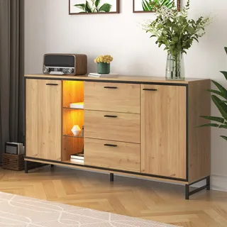 MODFU Kommode Sideboard Hohes Sideboard aus Holz mit 2 Türen, geeignet für Wohnzimmer, Schlafzimmer, Flur 160*40*85 cm - Schwarz