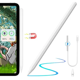 Stift für iPad A16/10/9/8/7th/Pro 13''/12,9''/11''/Air 13''/11''/Air 5/4/3rd/Mini 6/5th Gen (Schreibfunktion), Active Pencil mit Magnetischer Kabelloser Aufladung für iPad 2018–2022 (Weiß)