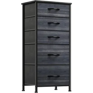 YITAHOME Kommode, Schrank, Aufbewahrungsschrank, 5 Schubladen aus Stoff mit Griffen, Aufbewahrungskommode, Schwarze Holzmaserung