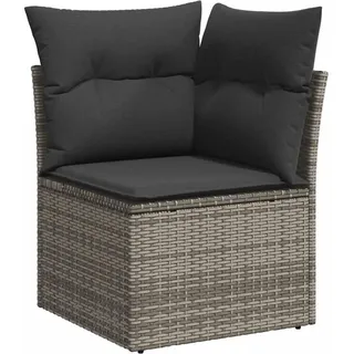 vidaXL Garten-Ecksofa Mit Kissen Grau Poly Rattan , Kunststoff , Rechteckig , 62x69x62 cm , Gartenmöbel, Loungemöbel, Gartensofas & Loungesofas