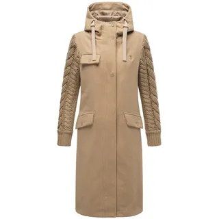 Navahoo Damen, warmer Trenchcoat in Woll-Optik mit Strick-Ärmeln und Kapuze Knit Babe 14 Sand beige, Gr. M - M