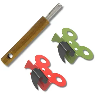 Fackelmann 9943550 Duo Dosenöffner und Laschenzieher, Dosenöffner, Schmetterlingsdosenöffner, Dosenöffner, Zuglaschenzieher, Edelstahl, Holz, Rot, Grün, Braun, 16,7 x 2 x 2 cm