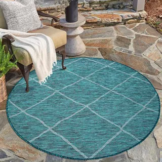Carpet City Outdoorteppich »PALM3075« rund 5 mm Höhe Wetterfest & UV-beständig, für Balkon, Terrasse, Küche, flach gewebt, blau