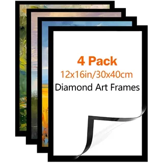 DEMOCRATIDO Diamond Painting Rahmen, 4 Packungen Diamond Painting Bilderrahmen 30x40 cm Schwarz Selbstklebend Magnetisch Bilderrahmen für Wanddekoration zu Hausee (Shwarz, 4 stück)