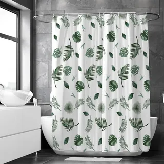 Loti Living Anti-Schimmel Duschvorhang - 180x200 cm - Wasserfestes Leaves Polyester - Inkl. Ringe - Shower Curtains - Badewanne - Pflanzen