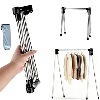 Kleiderständer Klappbar, Teleskop Kleiderstange Klappbar, 33–71,1 cm Verstellbarer Camping Wäscheständer, Tragbarer Kleiderständer aus Edelstahl für Zuhause, Wäsche, Reisen, Outdoor
