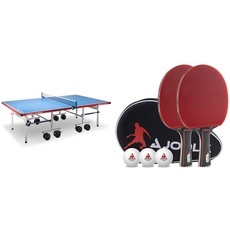 JOOLA 11650 Tischtennistisch ALUTERNA - Profi Outdoor Tischtennisplatte Wetterfest 6 MM & Tischtennis Set Duo PRO 2 Tischtennisschläger + 3 Tischtennisbälle + Tischtennishülle, rot/schwarz, 6-teilig