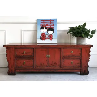 Chinesisches Lowboard Sideboard Kommode Schrank Möbel asiatisch orientalisch chinesisch Büffet Anrichte rot China Shabby Chic Vintage Holz - Rot