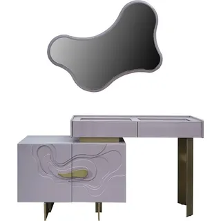 Schminktische Konsole Set Kommode mit Spiegel Schlafzimmer Rosa Holz - Rosa