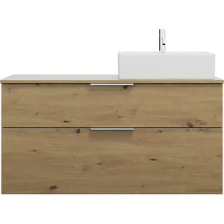 Burgbad Eqio Keramik-Aufsatzwaschtisch quadratisch, rechts, inklusive Waschtischunterschrank mit 2 Schubladen, Breite 1200mm, SGUQ120RF5662C0001G0146, Farbe: Eiche Dekor Urban / Eiche Dekor Urban,