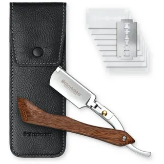 Störtebekker Shaving Accessories Störtebekker® Rasiermesser mit Holzgriff im handgefertigten Lederetui inkl. Alaunstift & Rasurguide [+ 10 Klingen] - Geschenkidee - Rasiermesser Set - Nassrasierer Set - Rasierset