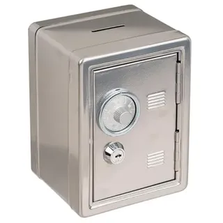 BLUECHOLON Spardose aus Metall in Form eines Safes – Originelle Spardosen für Kinder, robust, mit Schlüssel, Spardose für Kinder (Silber)