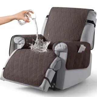 KinCam Wasserdichter sesselschoner für Fernsehsessel, relaxsessel mit Tasche elastischen Bändern, Anti-Rutsch sesselbezug weich waschbar sesselüberwurf 1 Sitzer für Kinder, Haustiere Schokolade