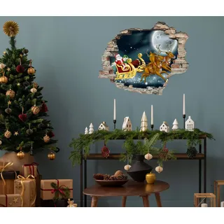 Queence 3D-Wandtattoo »Weihnachtsmann mit Rudolf« selbstklebender Wandsticker Weihnachten, blau