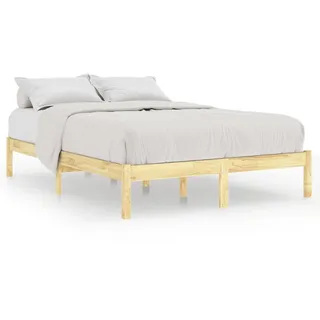 vidaXL Bett 140x200 cm, 31 cm Hoch, aus Massivholz Kiefer, in Natur , Braun , Holz , Schlafzimmer, Betten