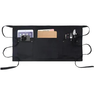 MIKI WELL Servierschürze mit 5 Taschen, wassertropfenresistent, Kellner-Taille, kurze Schürze, Schwarz, Einheitsgröße
