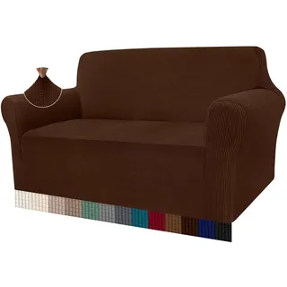 Granbest High Stretch Sofabezug Moderne Sofaüberwurf Jacquard Elastische Sofahusse für Wohnzimmer Protector für Hunde Haustiere (2 Sitzer, Schokolade)