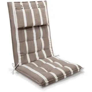 Beautissu Hochlehner Auflage 119 x 50 x 8 cm Beige/Weiß gestreift 1 St.