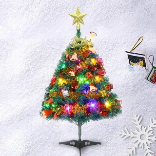 Kleiner Weihnachtsbaum mit Beleuchtung, 60cm Tisch Weihnachtsbaum klein künstlich geschmückt für Weihnachten Deko