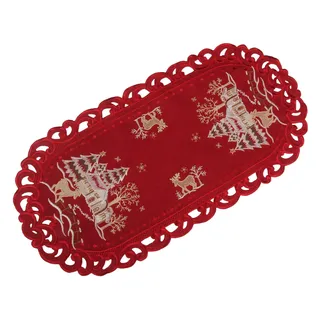 Quinnyshop Hirsch Weihnachts-Tischläufer 35 x 70 cm Oval Leinen Optik, Rot